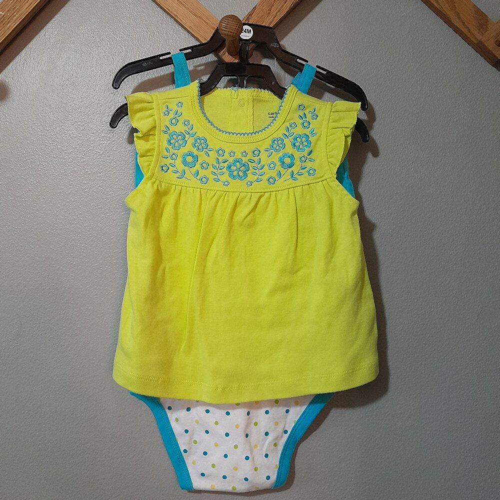 Carters 24m Girls Boho 3 piece set Yellow Turquoise Embroidered Flutter Sleeve
